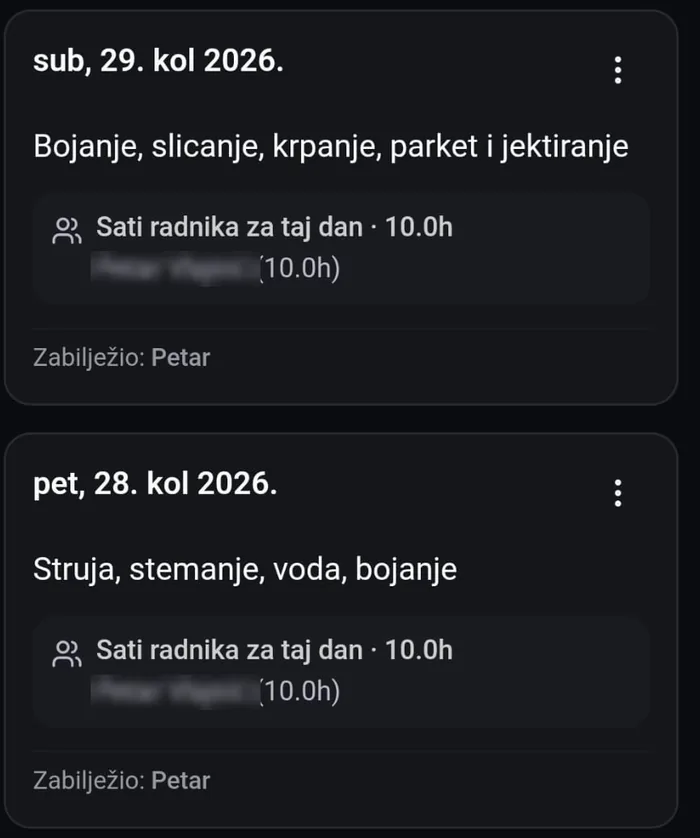 Dnevnik rada u Centru: zapisi po danima s opisom posla i satima radnika
