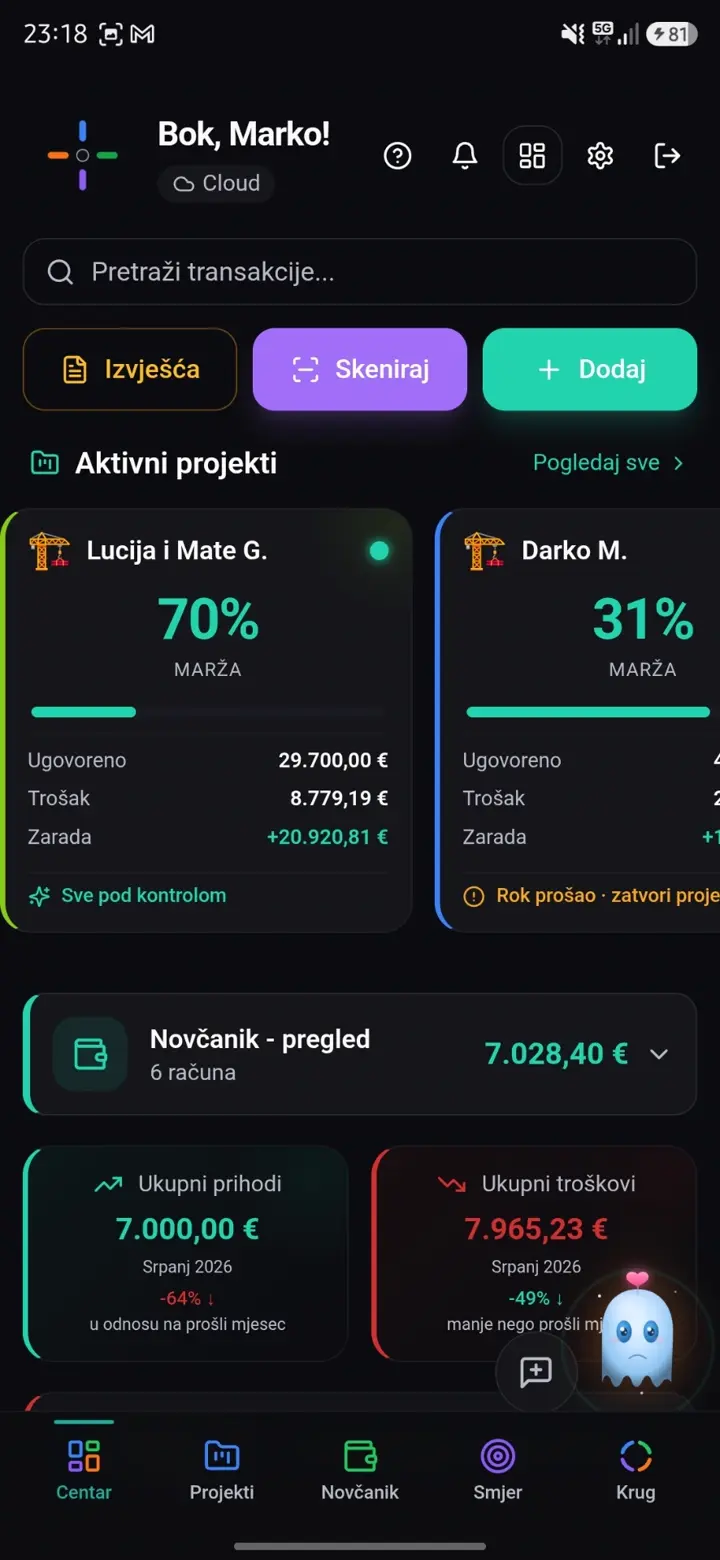 Centar — početni ekran sa skenerom